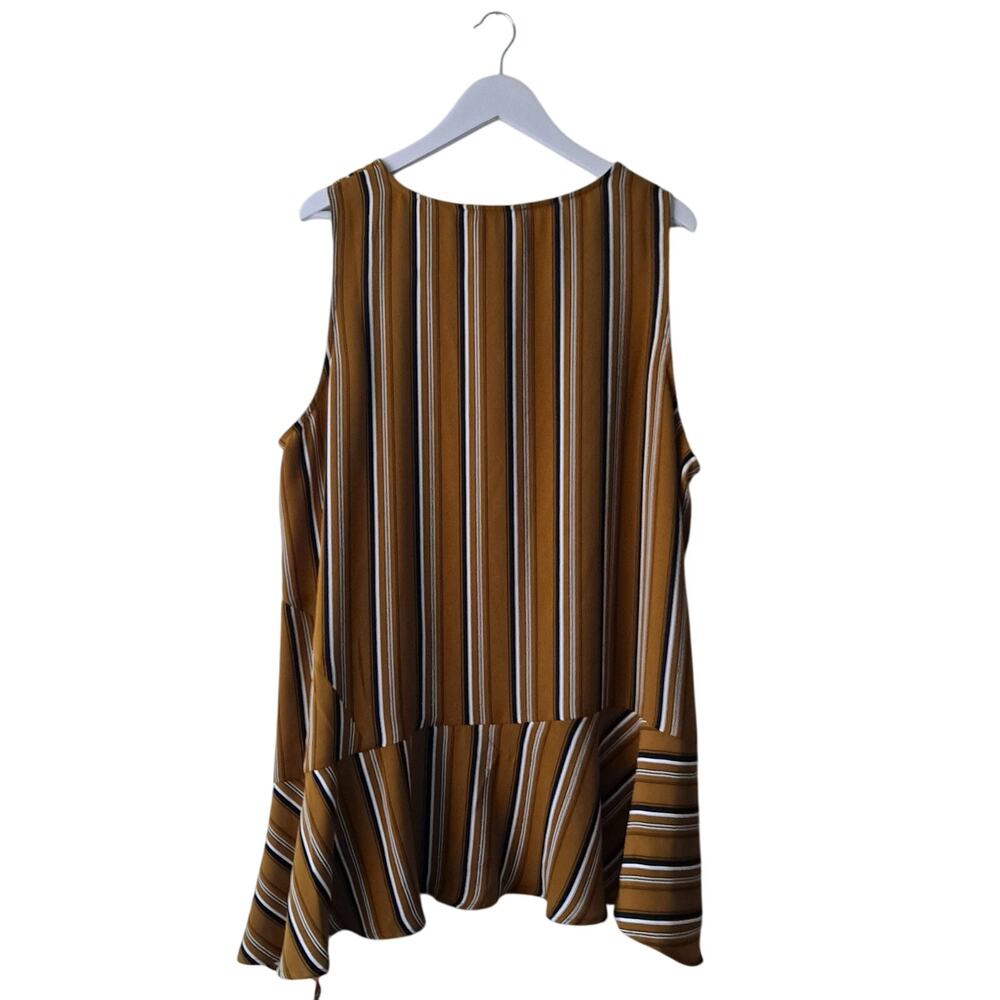 Eloquii Top Striped Sleeveless Asymmetrical Hi Lo Tank Blouse Gold Black Size 22 - Picture 3 of 11